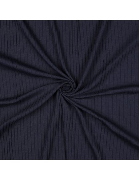 Tessuto jersey di cotone leggero a coste - Blu marino