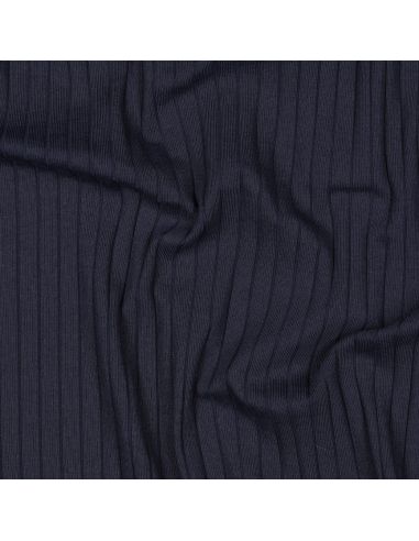 Tessuto jersey di cotone leggero a coste - Blu marino