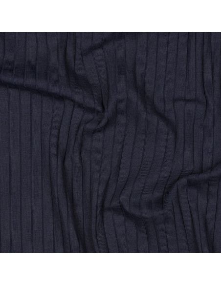 Tessuto jersey di cotone leggero a coste - Blu marino