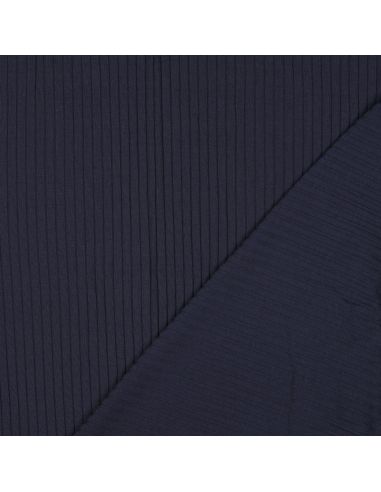 Tessuto jersey di cotone leggero a coste - Blu marino