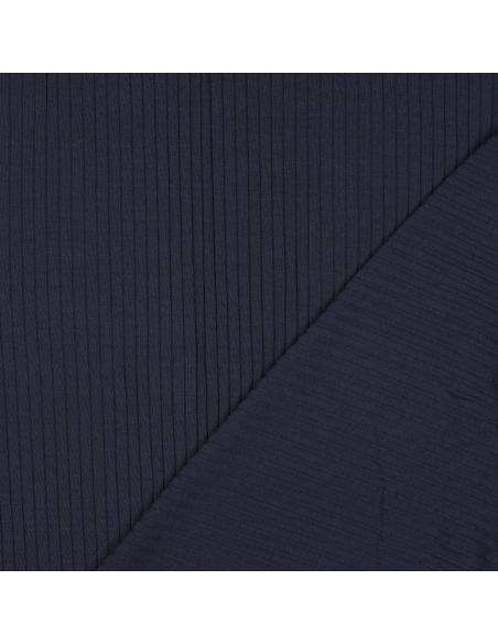 Tessuto jersey di cotone leggero a coste - Blu marino