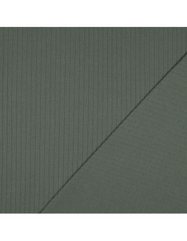 Tessuto jersey di cotone leggero a coste - Verde scuro