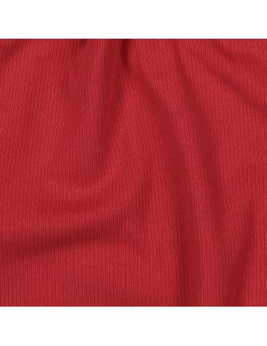 Tessuto jersey di cotone a maglia fine a coste - Rosso scuro