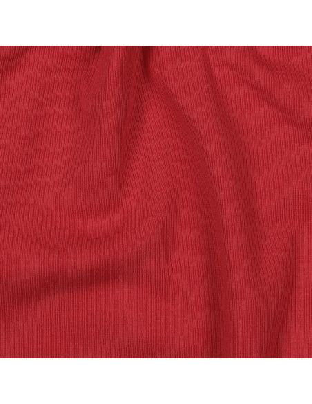 Tessuto jersey di cotone a maglia fine a coste - Rosso scuro