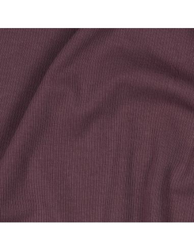Tessuto jersey di cotone a maglia fine a coste - Prugna
