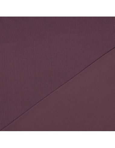 Tessuto jersey di cotone a maglia fine a coste - Prugna