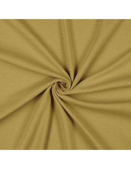 Tessuto jersey di cotone a maglia fine a coste - Ocra