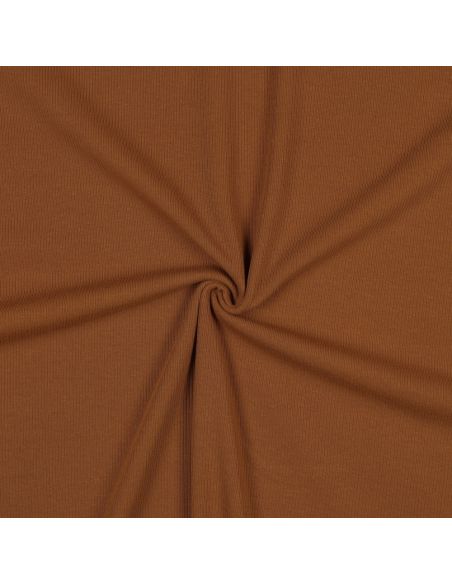 Tessuto jersey di cotone a maglia fine a coste - Cognac