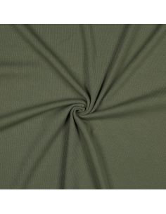 Tessuto jersey di cotone a maglia fine a coste - Kaki