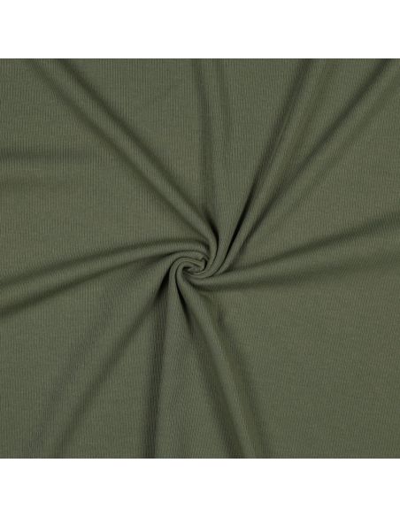 Tessuto jersey di cotone a maglia fine a coste - Kaki