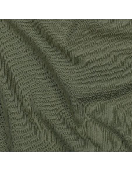 Tessuto jersey di cotone a maglia fine a coste - Kaki