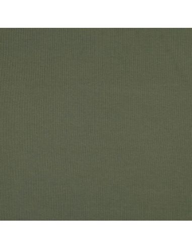 Tessuto jersey di cotone a maglia fine a coste - Kaki