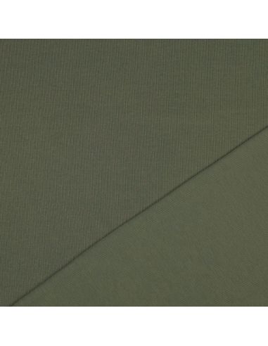 Tessuto jersey di cotone a maglia fine a coste - Kaki