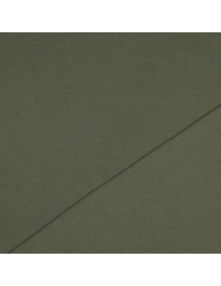Tessuto jersey di cotone a maglia fine a coste - Kaki