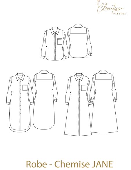 Modello di abito camicia Jane - Clématisse Pattern