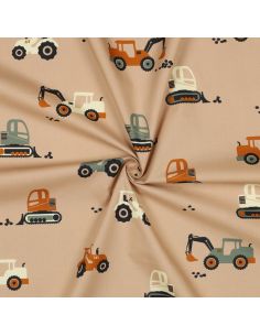 Tessuto popeline di cotone macchine da cantiere - Beige