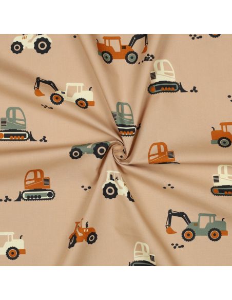 Tessuto popeline di cotone macchine da cantiere - Beige
