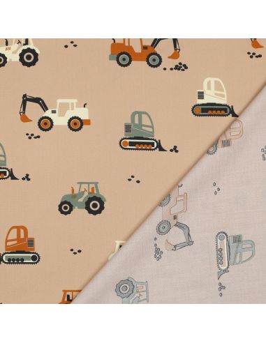 Tessuto popeline di cotone macchine da cantiere - Beige