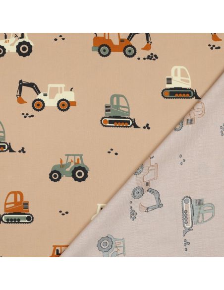 Tessuto popeline di cotone macchine da cantiere - Beige