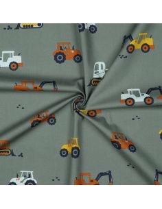 Tessuto popeline di cotone macchine da cantiere - Verde grigio