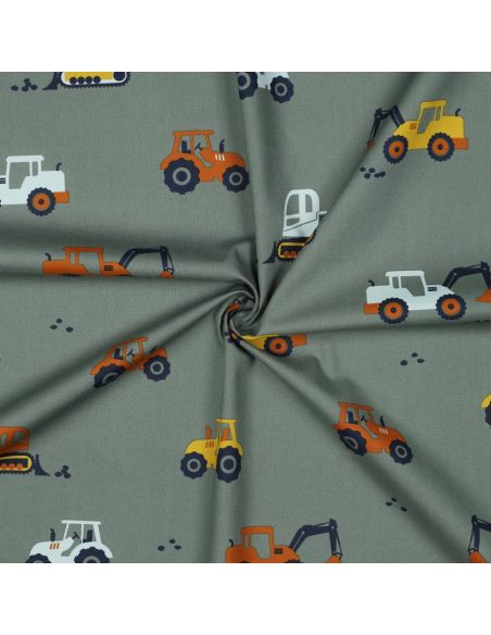 Tessuto popeline di cotone macchine da cantiere - Verde grigio