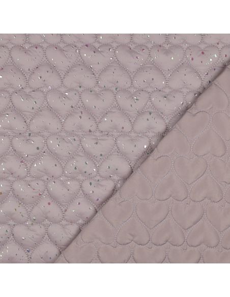Tessuto trapuntato cuore iridescente - Rosa cipria