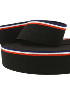 Elastico fantasia a righe tricolore su sfondo nero 45 mm