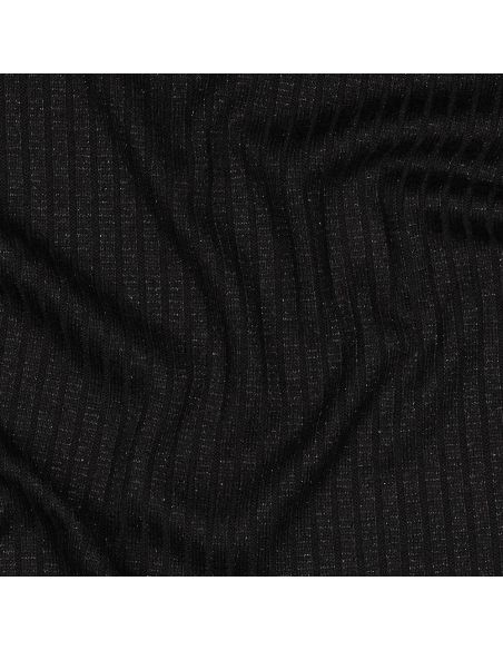 Tessuto a maglia a coste lurex - Nero argentato