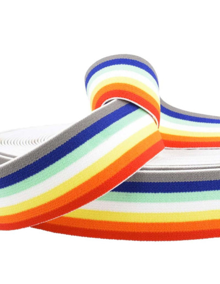 Elastico fantasia a righe arcobaleno 40 mm