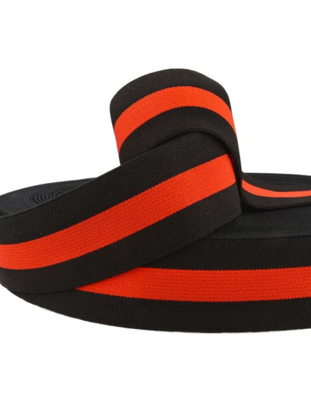 Elastico fantasia a righe nero e rosso 40 mm