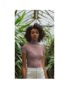 Tessuto a maglia a coste lurex - Rosa dorato 2