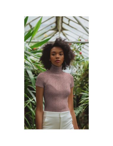 Tessuto a maglia a coste lurex - Rosa dorato