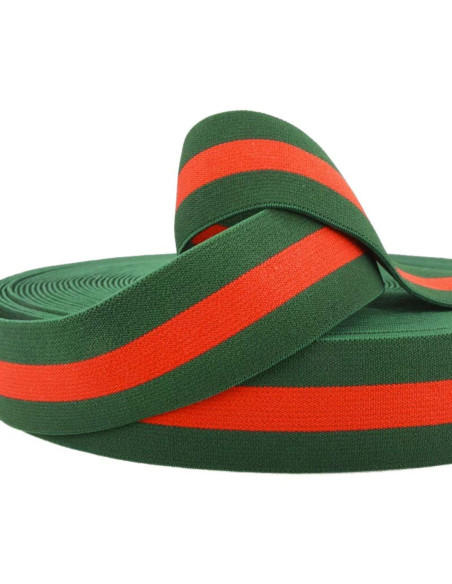 Elastico fantasia a righe verde e rosso 40 mm