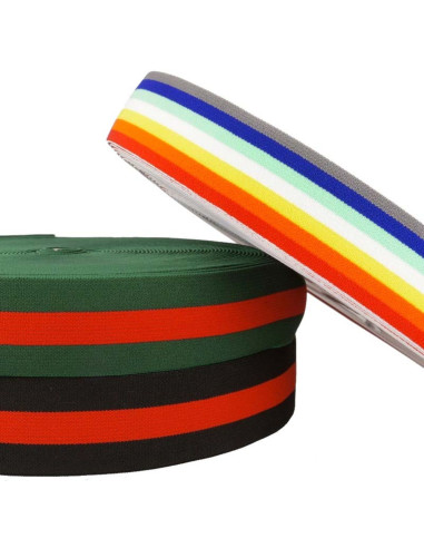 Elastico fantasia a righe verde e rosso 40 mm