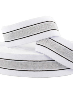 Elastico fantasia lurex a righe bianco e argento 40 mm