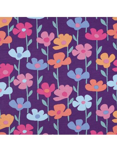 Tessuto felpa fiori di campo - Sfondo viola