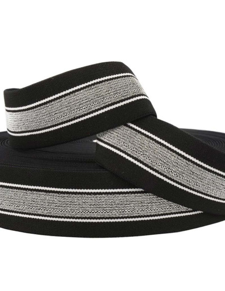 Elastico fantasia lurex a righe nero e argento 40 mm