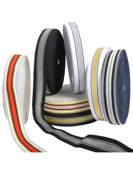 Elastico fantasia lurex a righe nero e argento 40 mm