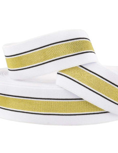 Elastico fantasia lurex a righe oro e bianco 40 mm