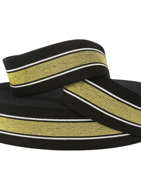 Elastico fantasia lurex a righe oro e nero 40 mm