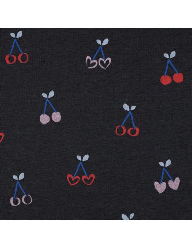 Tessuto felpato misto glitter ciliegie - Blu marino