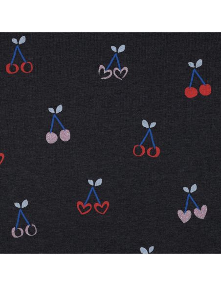 Tessuto felpato misto glitter ciliegie - Blu marino