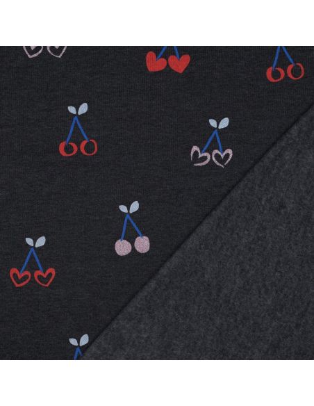 Tessuto felpato misto glitter ciliegie - Blu marino