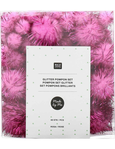 Set di 60 pompon brillanti - Rosa