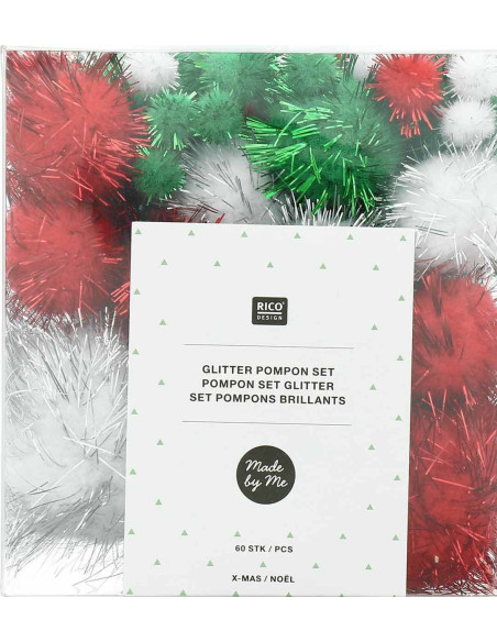 Set di 60 pompon brillanti - Natale