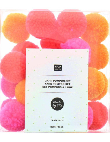 Set di 24 pompon in lana - Fluo
