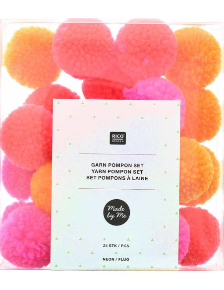 Set di 24 pompon in lana - Fluo