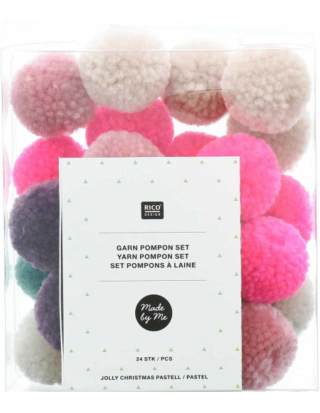 Set di 24 pompon in lana - Jolly Christmas pastello