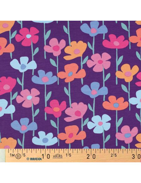 Tessuto felpa fiori di campo - Sfondo viola