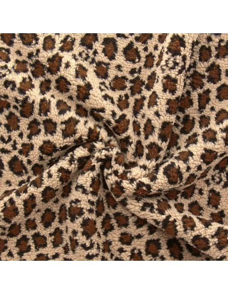 Tessuto Teddy leopardato - Beige scuro